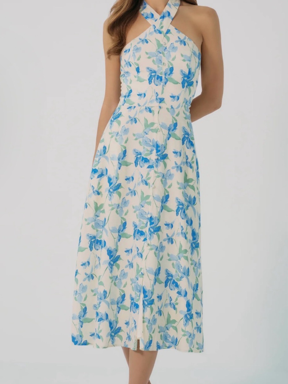 Hutch Cream Maxi Dress with Blue Floral Print